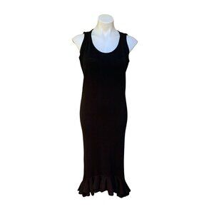 Vintage 70s Black Maxi Dress Ruffle Hem Santana Knit